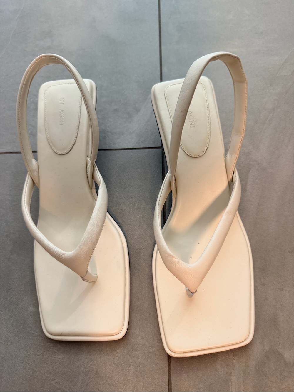 St. Agni Cream Square-Toe Slingback Sandals